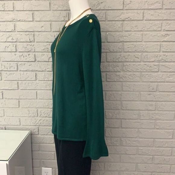 Iman Green Long Sleeve Gold Button Shoulder Women Sweater Size M - Picture 2 of 10